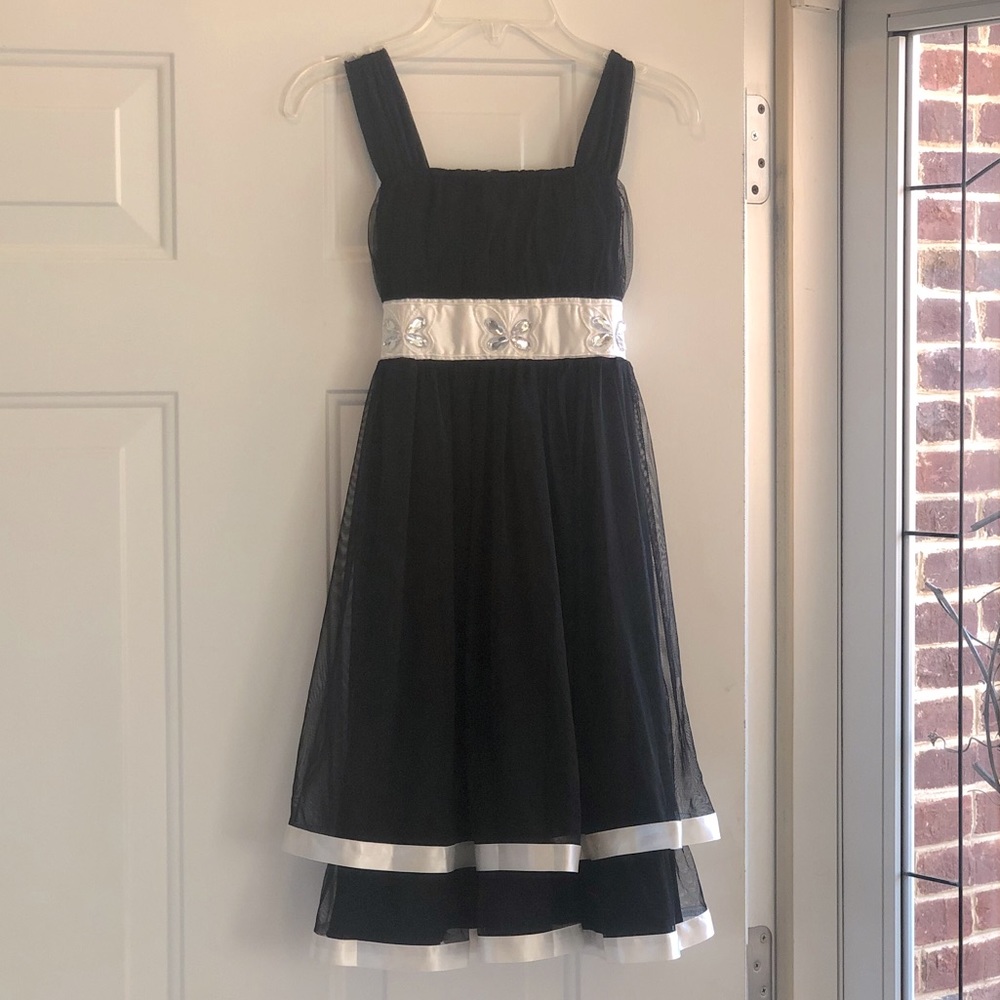 Fancy black and white kids dress with butterfly jewels